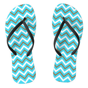 Blue Brown White Zig Zag Lines Geometric Sea Waves Flip Flops