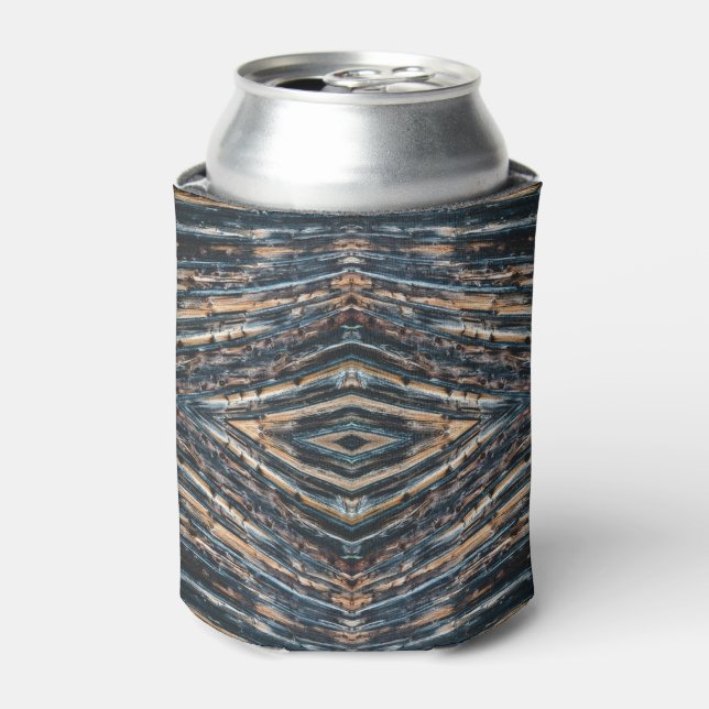 Blue & Brown Wood Beams Photo Perspective Pattern Can Cooler (Can Front)