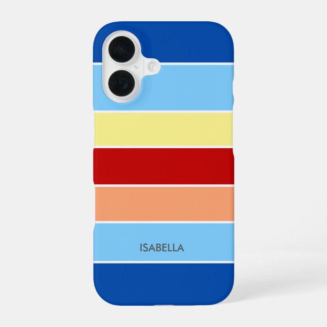 Blue Brown & Yellow Stripes Monogram Case-Mat iPhone 16 Case (Back)