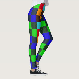 Blue Browns Green Red Checks Pattern, Leggings
