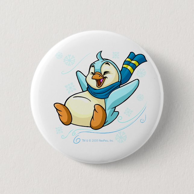 Blue Bruce sliding across ice 2 Inch Round Button (Front)