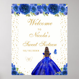 Blue Brunette Hair Girl Sweet Sixteen Welcome Poster