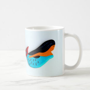 blue brunette mermaid coffee mug