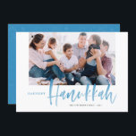Blue Brush Calligraphy Happiest Hanukkah Photo<br><div class="desc">Happiest Hanukkah! Send holiday greetings to your loved ones with this hand-lettered Happy Hanukkah flat card. It features blue brush modern calligraphy with a matching delicate snow pattern. Personalize by adding a photo,  names,  date and message. This festive blue calligraphy holiday card is available in other colours and products.</div>