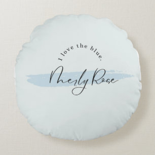 Blue Brush Romance Neily Rose Round Pillow