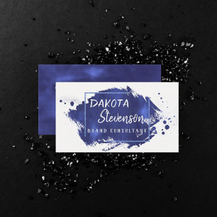 Blue Brush Stroke Modern Watercolor Splatter Business Card