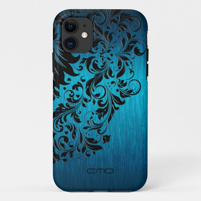Blue Brushed Aluminum With Black Lace 2 Case-Mate iPhone Case (Back)