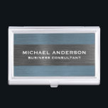 Blue Brushed Metal Metallic Monogram Name  Business Card Holder<br><div class="desc">A classic navy blue brushed metal personalized business card holder. Coordinates with other office supplies including binders,  notebooks and pens. Designed for you by Blackberry Boulevard.</div>