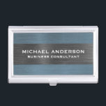 Blue Brushed Metal Metallic Monogram Name  Business Card Holder<br><div class="desc">A classic navy blue brushed metal personalized business card holder. Coordinates with other office supplies including binders,  notebooks and pens. Designed for you by Blackberry Boulevard.</div>