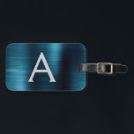 Blue Brushed Metal Monogram Name and Initial Luggage Tag<br><div class="desc">Modern and Elegant Metallic Blue Brushed Metal Foil Monogram Name and Initial Travel Luggage Tag. This bag tag is perfect for Back to School,  Work,  or Travelling.</div>