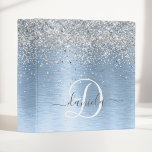 Blue Brushed Metal Silver Glitter Monogram Name Binder<br><div class="desc">Easily personalize this trendy chic binder design featuring pretty silver sparkling glitter on a blue brushed metallic background.</div>