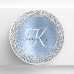 Blue Brushed Metal Silver Glitter Monogram Name Ceramic Knob<br><div class="desc">Easily personalize this trendy chic ceramic knob design featuring pretty silver sparkling glitter on a blue brushed metallic background.</div>