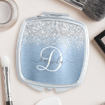 Blue Brushed Metal Silver Glitter Monogram Name Compact Mirror<br><div class="desc">Easily personalize this trendy chic compact mirror design featuring pretty silver sparkling glitter on a blue brushed metallic background.</div>