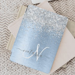Blue Brushed Metal Silver Glitter Monogram Name iPad Mini Cover<br><div class="desc">Easily personalize this trendy chic ipad cover design featuring pretty silver sparkling glitter on a blue brushed metallic background.</div>