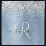 Blue Brushed Metal Silver Glitter Monogram Name Napkin<br><div class="desc">Easily personalize this trendy chic cloth napkin design featuring pretty silver sparkling glitter on a blue brushed metallic background.</div>