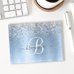 Blue Brushed Metal Silver Glitter Monogram Name Paperweight<br><div class="desc">Easily personalize this trendy chic paperweight design featuring pretty silver sparkling glitter on a blue brushed metallic background.</div>