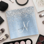 Blue Brushed Metal Silver Glitter Monogram Name Trinket Trays<br><div class="desc">Easily personalize this trendy chic trinket tray design featuring pretty silver sparkling faux glitter on a blue brushed metallic background.</div>