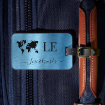 Blue Brushed Metallic Custom Travel Luggage Tag