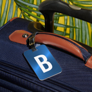 Blue Brushed Metallic Monogram Initial Luggage Tag