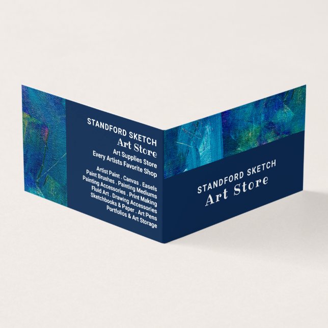 Blue Brushstrokes, Art Supplies Store, Detailed Business Card (Outside)