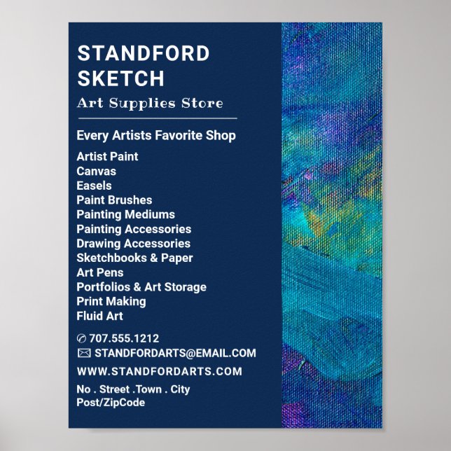 Blue Brushstrokes, Art Supplies Store Poster (Front)