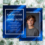 Blue Brushstrokes Custom Photo BAR BAT MITZVAH  Invitation<br><div class="desc">Customize this modern Bar or Bat MItzvah invitation. Click "personalize" to edit the text and add a photo to the back. You can further adjust the fonts, layout and colours. Everything is customizable. Available as cards, postcards and digital downloads. Please send a message if you have questions or would like...</div>