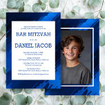 Blue Brushstrokes Custom Photo BAR BAT MITZVAH  Invitation<br><div class="desc">Customize this modern Bar or Bat MItzvah invitation. Click "personalize" to edit the text and add a photo to the back. You can further adjust the fonts, layout and colours. Everything is customizable. Available as cards, postcards and digital downloads. Please send a message if you have questions or would like...</div>