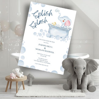 Blue Bubble Bath Animal Baby Shower Invitation