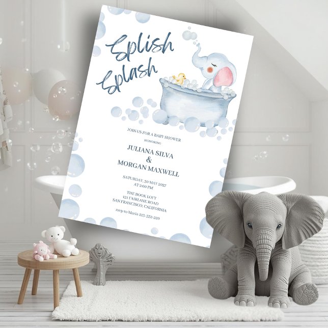 Blue Bubble Bath Animal Baby Shower Invitation (Creator Uploaded)