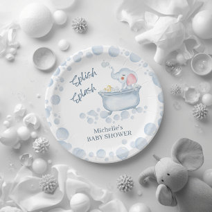 Blue Bubble Bath Animal Baby Shower Paper Plate