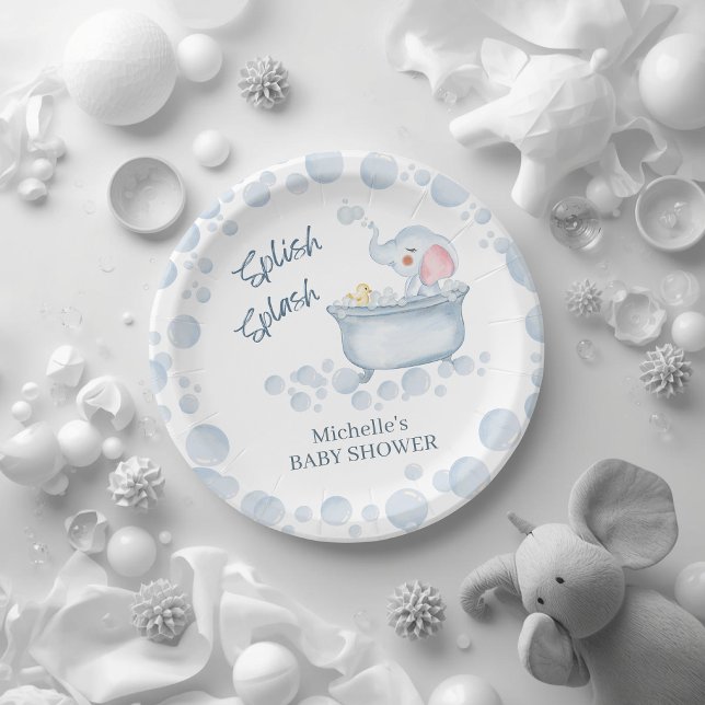 Blue Bubble Bath Animal Baby Shower Paper Plate (Creator Uploaded)