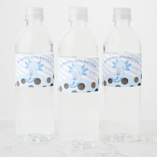 Blue Bubble Boba Tea Axolotl Birthday Party Water Bottle Label