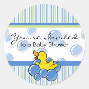 Blue Bubble Ducky Baby Shower Stickers
