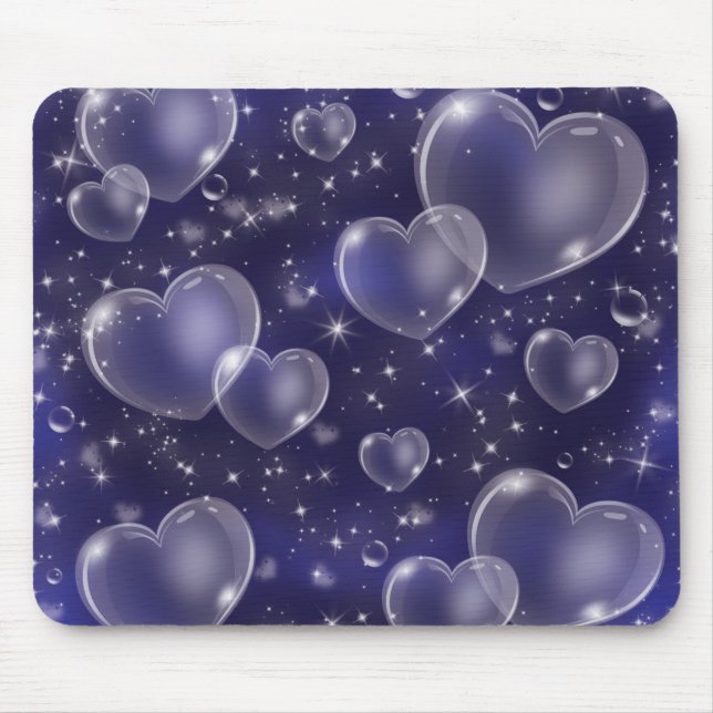 Blue Bubble Hearts Cute Girly 90's Style Design Mouse Pad (Front)