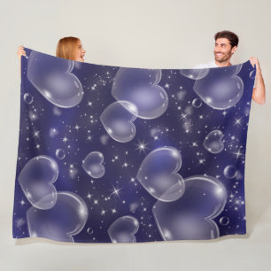 Blue Bubble Hearts Cute Girly 90's Style Fleece Blanket