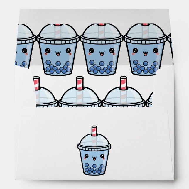 Blue Bubble Tea Fun Typography Envelope (Back (Bottom))