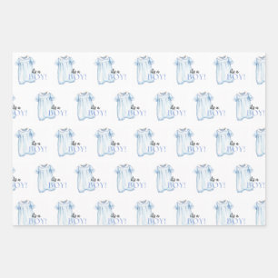 Blue Bubble Wrapping Paper Flat Sheet Set of 3