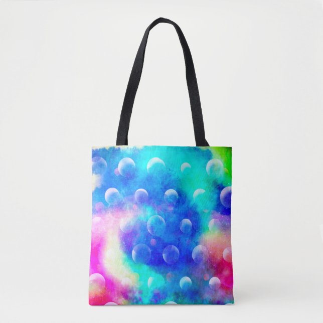Blue bubbles abstract bright colours trendy girly tote bag (Front)