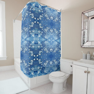 Blue Bubbles Abstract Ice Water Shower Curtain