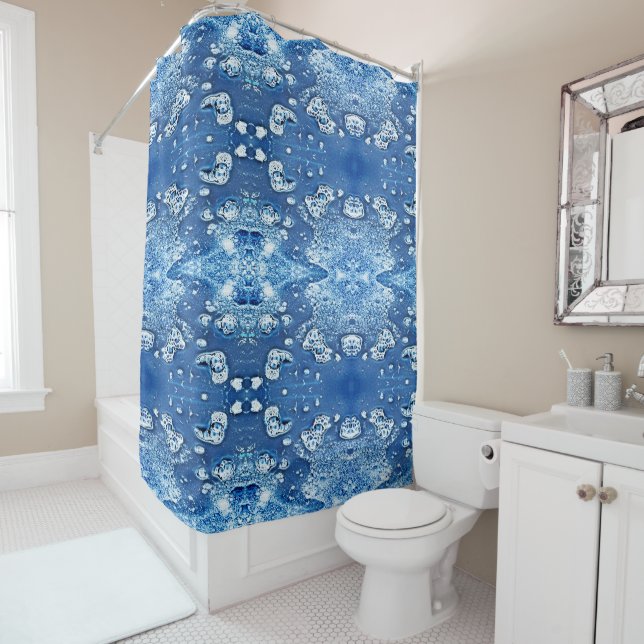 Blue Bubbles Abstract Ice Water Shower Curtain (In Situ)
