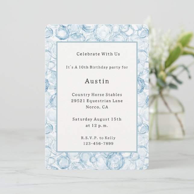 Blue Bubbles Birthday Invitation (Standing Front)