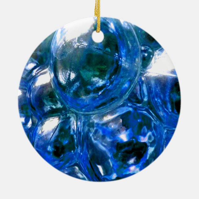 Blue Bubbles Glass Silver Sound Personalize It Ceramic Ornament (Back)