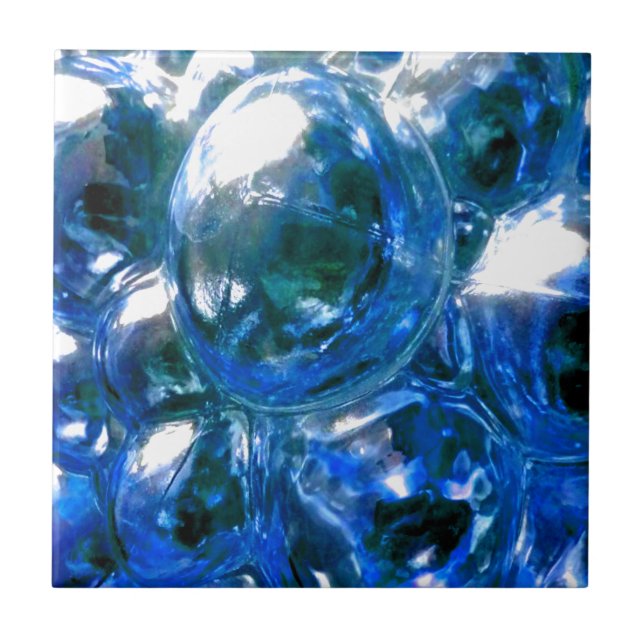 Blue Bubbles Glass Silver Sound Personalize It Tile (Front)