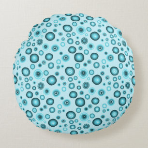 Blue Bubbles Modern Circles Pattern Round Pillow