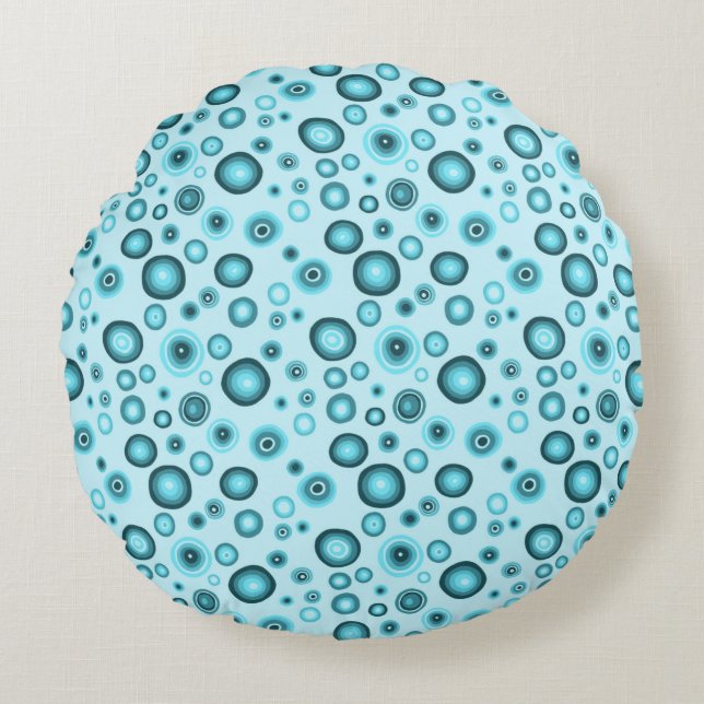 Blue Bubbles Modern Circles Pattern Round Pillow (Front)