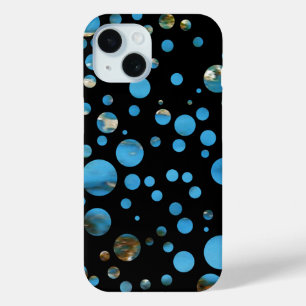 blue bubbles on black iPhone 15 case