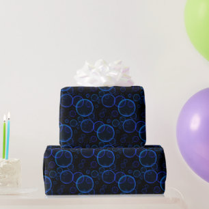 Blue Bubbles On Black Wrapping Paper