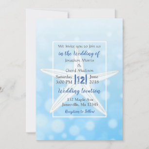 Blue Bubbles Starfish Plage Mariage Invitations