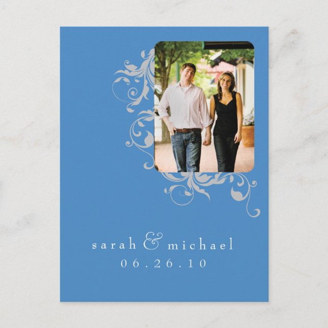 Blue Bucket Photo Save the Date 04 Announcement Postcard (Front)