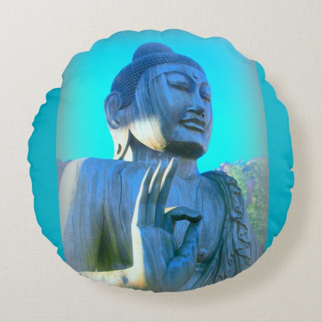 blue buddha round pillow (Front)